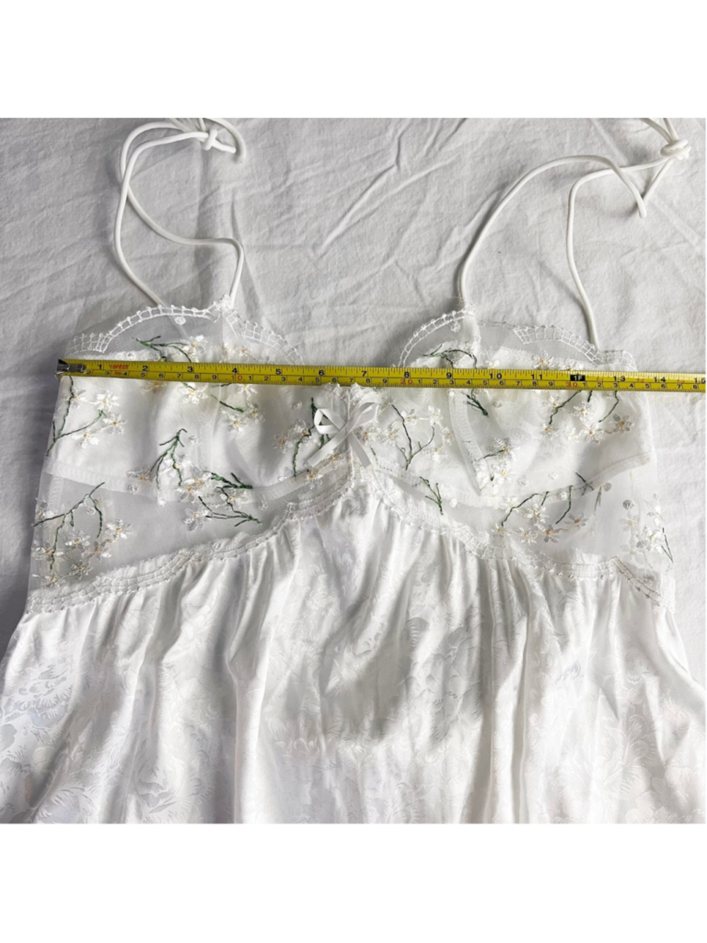 White Slip Dress Lingerie Floral Embroidery Lace Bow M/L Fairy Coquette Bridal - Picture 10 of 11